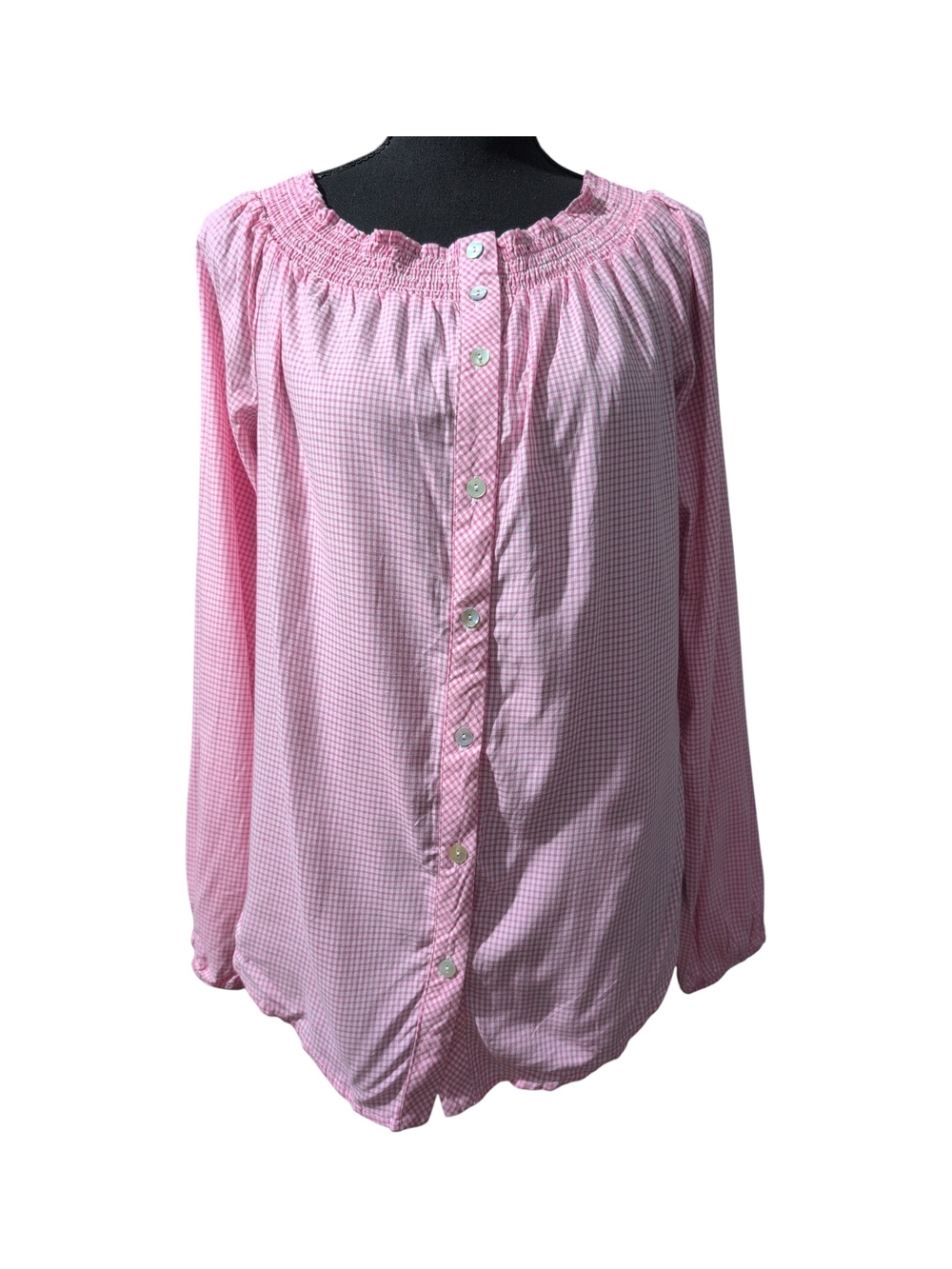 Nordstrom Bloomfield Pink Gingham Peasant Blouse Size M